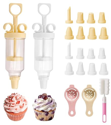 21 Pcs Icing Syringe and Piping Nozzles Set with Egg Yolk Separator and Cleaning Brush, Cake Dessert Cream Decorator for for Baking Lover, Cake Decorating Kit for Cakes, Cupcakes and Cookies