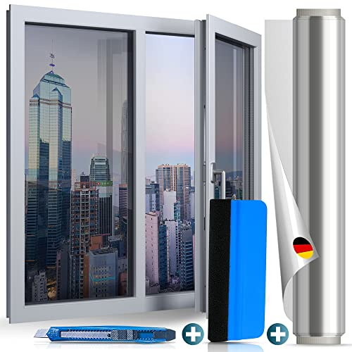 WindowWonders® UV Sonnenschutzfolie Fenster Innen & Außen, 105x200cm Silber | Für Innen & Außen: UV Sonnenschutzfolie, selbstklebend, mit Hitzeschutz, 97 % UV-Schutz, Silberoptik und Sichtschutz tagsüber