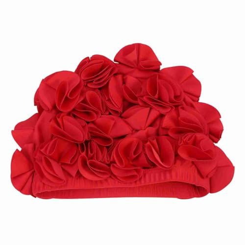 Women Children Swim Cap, Flower Shape Elastic Swimming Hat, Blue - Unique 3D Flower Design, Comfortable Fit for Long Hair, Adults and Kids (Red)