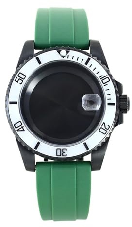 1st 40 mm svarta män klockfodral gummirem for NH35 NH36 NH38 NH34 urverk 200M Vattentät(Green strap 19)