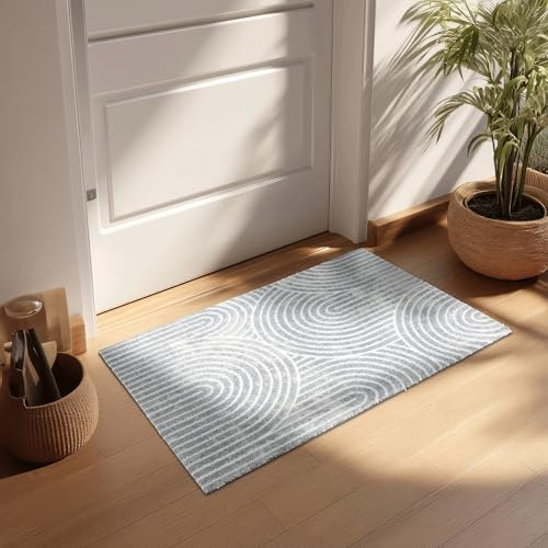 Astra Alfombra de Interior Antideslizante - Rizos Gris Claro 50 x 70 cm - Diseño Elegante para el salón o la Cocina - Alta Absorción - Lavable a 30°C