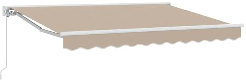 Foknhdi Manuell einziehbare Markise Beige 3 x 2,5 m Gelenkarmmarkise mit Handkurbel Wandmontage Schatten für Terrasse Balkon Garten Markisenstoff aus Polyester Halbkassette