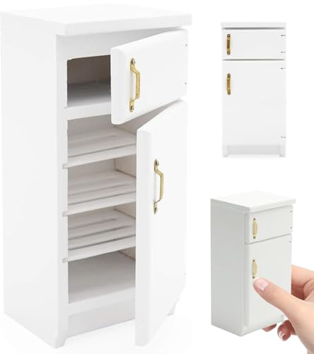 Accessori in scala 1/12 Frigo giocattolo in legno da 2, 4x2, 1x5, 1 '' con porta funzionante Mobili da cucina per case delle bambole funzionali per gli amanti delle case bambole fai-da-te