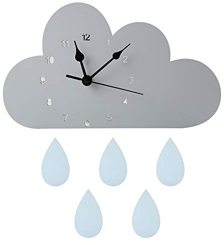 Steellwingsf - Orologio da parete a forma di nuvola in legno nordico a forma di goccia di pioggia, decorazione da parete per camera dei bambini, decorazione da parete, colore: blu