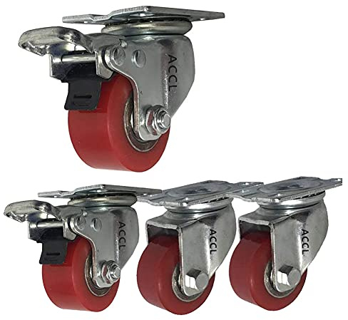 ACCL 4 Industrierollen 2 zoll 50mm Schwerlastrollen 1000kg Leise PU Platte Lenkrollen mit Bremse Stahlbügel für Werks transport Straßenbahn Werkbank (1.5'' 2 zoll)