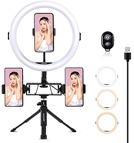 K&F CONCEPT 11 Inch Selfie Ring Light Set with Tripod Stand Cell Phone Holder 3 Light Modes Smartphone Ring Light