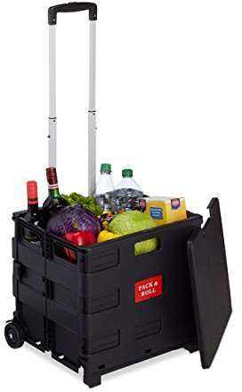 Relaxdays Einkaufstrolley klappbar, mit Teleskopgriff & Deckel, Transporttrolley, bis 35 kg, HBT 99x45x38 cm, Farbwahl, 1 Stück