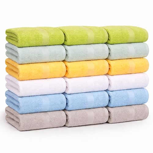 Groko Textiles Cotton Towels, 6 Pack, Assorted Pastel Mix, 24 X 40 Inches