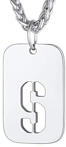 Richsteel Halskette Herren Kette Männer mit Buchstaben A-Z Silber Anhänger | Kette Buchstaben 55+5cm Anhänger für Herren Dogtag Namenskette Partnerkette mit Geschenkebox Personalisierbar Gravuren