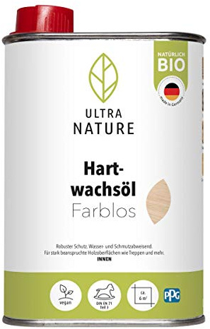 ULTRA NATURE Barniz de 0,25 L, incoloro, vegano, orgánico, sin disolventes, brillante, para madera