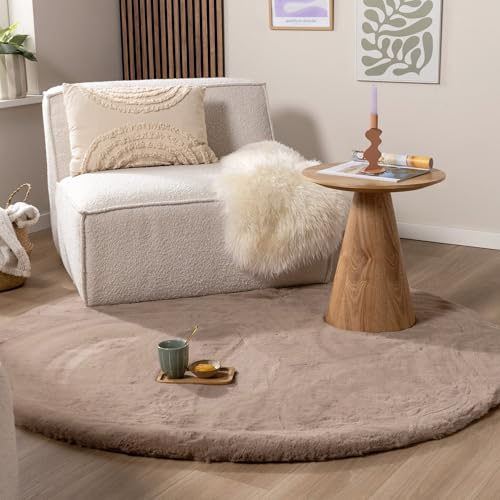Hochflor Teppich Rund - Comfy Supreme Taupe - Ø 100 cm | Shaggy, Einfarbig - Ländlich, Modern, Skandinavisch - Wohnzimmer, Esszimmer, Schlafzimmer - Fellteppich
