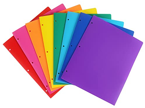 Tamaki 8 Pack Colored Plastic Folders Durable Heavy Duty File Folders with 2 Pockets Poly 3 Hole Punched 2 Pocket Folders for School for School Office