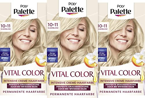 Poly Palette Vital Color Intensive Creme-Haarfarbe 10-11 Silberblond (115 ml), natürlich-aussehende & langanhaltende Coloration, permanente Coloration für 100 % Grauabdeckung auch bei weißem Haar