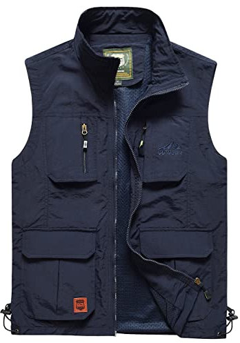 Yukirtiq Herren Outdoor Weste Freizeitweste Schnelltrocknend Angelweste Atmungsaktive Funktionsweste Werkzeugweste Fotografie Ärmellos Fischerjacke, Blau, XXL