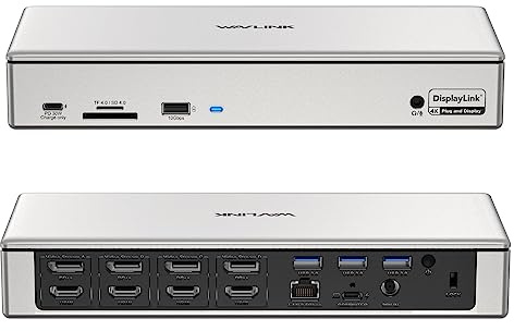 WAVLINK USB C Quad Display Dock 5K 4K@60Hz, 19-in-1 USB A Docking Station for Thunderbolt 3/4, M1 M2 Mac&Windows, 4 HDMI, 4 DP,2.5G RJ45, 180W AC Power Supply, 10Gbps Data Transfer,SD/TF,Audio