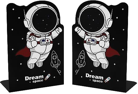 1 paire de serre-livres en métal avec motif astronaute antidérapant thème spatial antidérapant en fer pour enfants, garçons, bibliothèques, écoles, bureaux