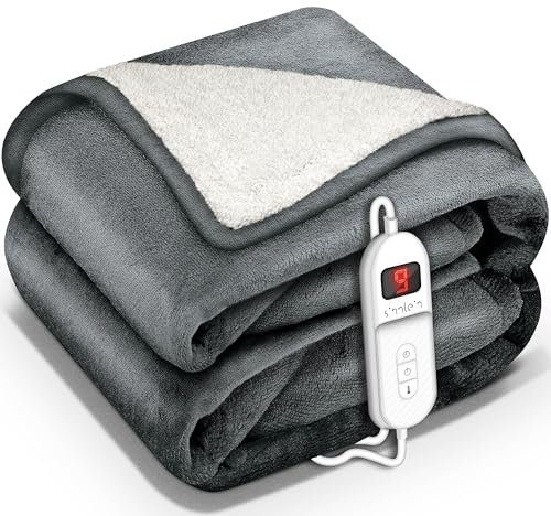 sinnlein® Couverture chauffante 160 x 120 cm avec arrêt Automatique | Couverture électrique avec 9 Niveaux de température | Couverture Douillette Lavable
