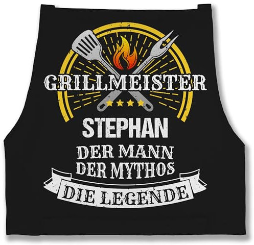 Schürze - Grillschürze Herren Männer - Grillmeister Mythos Die Legende mit Name I Vatertag I Geburtstag I Lustig Geschenk Witzig Grillen - 85x69 - Schwarz - geschenke für grillfans grillzubehör