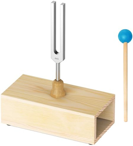DiDiBirDi Stimmgabel 440 HZ Aluminiumlegierung Stimmgabel mit Silikonhammer mit Holz Resonanz Box,Kann für Yoga, Meditation und Chakra verwendet werden