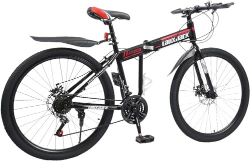 26 Zoll Mountainbike, 21 Gang Klappbar Fahrrad Federgabel Schaltung Erwachsene Männer und Frauen Klappbares Bicycle für Berg-, Stadt- und Andere Fahrten (Schwarz&Rot)