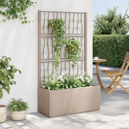 IKAYAA Jardinera con Enrejado PP Jardinera con Celosía Macetero con Soporte para Flores Plantas en Exterior Terraza Jardín Balcón Marrón Claro 80x36x140 cm