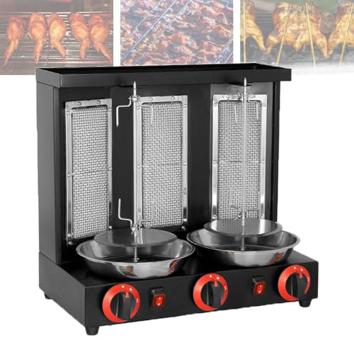 LwiftGal MáQuina De Parrilla De Gas para Barbacoa,Asador Vertical Giratorio con Quemador,MáQuina De Kebab A Gas De Acero Inoxidable,Parrilla De Pollo Gyro,para Uso Comercial Y DoméStico,Black-L
