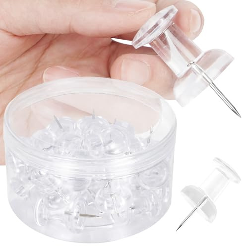 DANRONG 30 PCS Jumbo Push Pins for Bulletin Board, Large Thumb Tacks for Wall, 1.81 Inch, Giant Clear Thumbtacks, Pin Tacks for Cork Board Hanging Maps Photos Posters Calendar, Office School Supplies