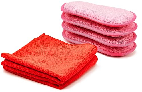 SEIBUR® 4 éponges pour laver la vaisselle + 2 chiffons en microfibre éponges à récurer cuisine, chiffons en microfibre nettoyage de la maison, du bureau, etc. (rose - rouge)