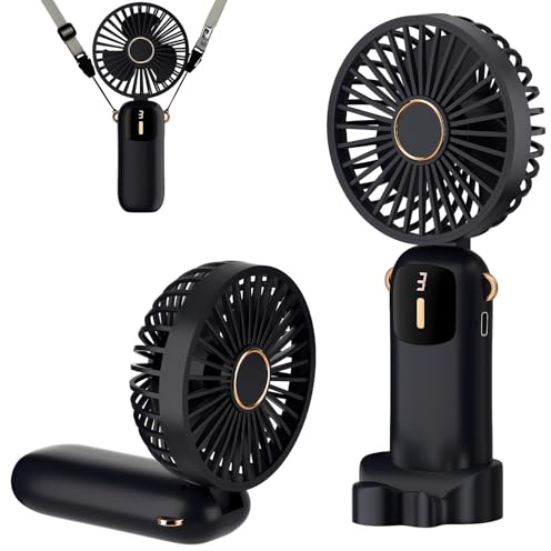 HUAXITRA Handheld Fan, Mini Portable Fan Handheld with 5 Speeds, 180°Adjustable Mini Fan Hand Held Fans Foldable Desk Desktop Fans with Smart Display for Home Office Bedroom Outdoor Travel (Navy Blue)