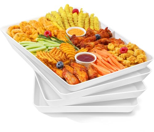Lifewit Serveringsbricka, Serveringsbrädor, Plastfat, Charkuterifat för Fest, Återanvändbar Vit Bricka för Snacks Mat, Kakor, Set om 4, 40.6 × 30.5 cm