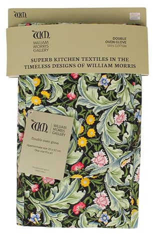 Le Chateau William Morris Leicester Dark Green Double Oven Glove - Leaves & Flowers Kitchen Oven Mitt Gifts