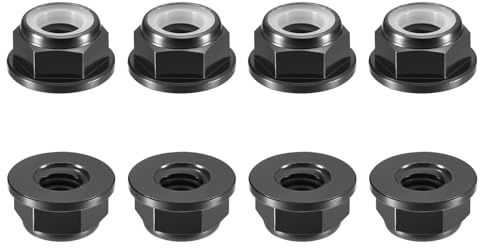 QUARKZMAN Dadi Esagonali Autobloccanti Lega Alluminio M6x1mm Nero 8pz | con Inserti Nylon Flangia Anodizzati per Elementi Fissaggio, per Dadi