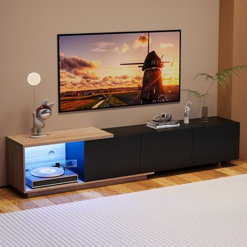 BRILVERDE 240cm Modern Verstellbares TV-Board, Fernsehtisch mit 3 Schublade, TV-Lowboard, TV Cabinet, Aufbewahrungsschrank in Holzoptik fürs Wohnzimmer (Schwarz)