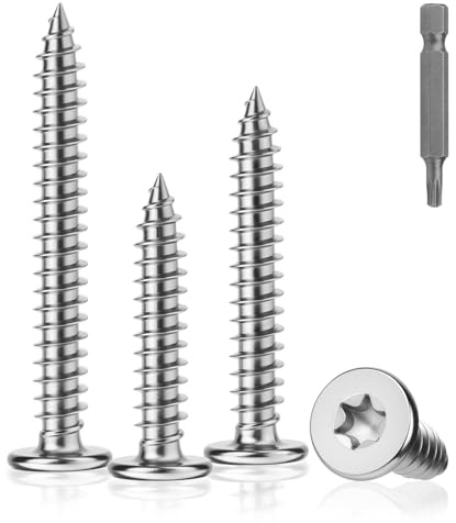 ddckj 80 Pièces Vis Bois Tete Plate M3x16mm Vis Torx Autotaraudeuses à Tête Plate Inox 304 EntièRement Fileté pour Bricolage, Ingénierie, Menuisiers ou Fixations de Meubles