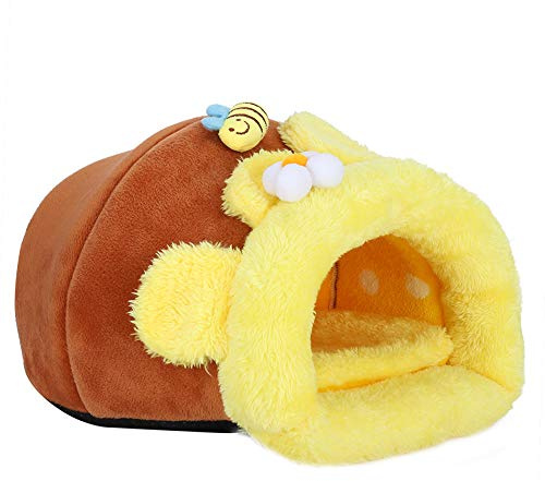 Alomejor Nid de Coton en Velours Diamant Chaud en Forme de Pot de Miel pour Petit Animal Domestique, pour Hamster Cochon Hollandais, Lit d'hiver en Peluche Douce pour Cochons d'Inde,