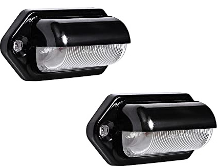 True Mods 2pc Black Boat Trailer LED License Plate Lights [DOT FMVSS 108] [SAE L] [Surface Mount] [Waterproof] [12V DC] Universal Courtesy Step Tag Lamp for Auto Work Utility Flatbed Semi Truck RV