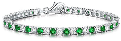 Diamond Treats Pulsera de Tenis con Esmeraldas Verdes de Mujer, de PLATA DE LEY 925 sólida con Circonitas Brillantes Cúbicas de 3mm Pulsera eternidad de Mujer de 16.5 cm - 17.8 cm bella joya