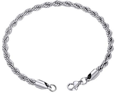 GoldChic Jewelry Bracciale a catena in corda da 3 mm, maglia a catena in acciaio inossidabile 316L, 21 cm