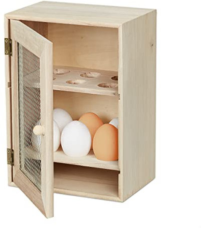 Relaxdays Huevera Rústica, Armario 12 Huevos, Huevero Cocina, Bandeja, 1 Ud., Madera y Metal, 25 x 18 x 12 cm, Marrón