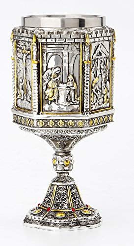 Veronese Design 7 1/8 Inch Life Of Jesus Wine Chalice Stainless Steel Inner Cup