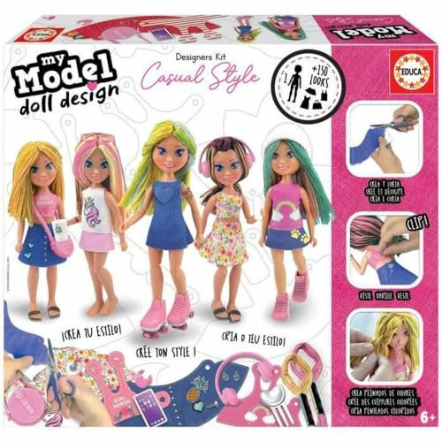 Educa 18368, My Model Doll Design Casual Puppe, DIY, Puppen selber Machen, Bastelset für Kinder ab 6 Jahren