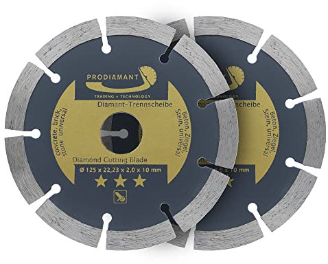 PRODIAMANT Diamanttrennscheiben Set 2x 125mm universal Trennscheibe für Stein, Beton, Granit, Mauerwerk, Ziegel Zubehör Winkelschleifer