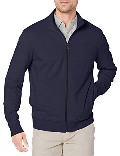 Amazon Essentials Herr lätt fransk frotté hel dragkedja Mock Neck tröja, mörk marinblå, X-Large