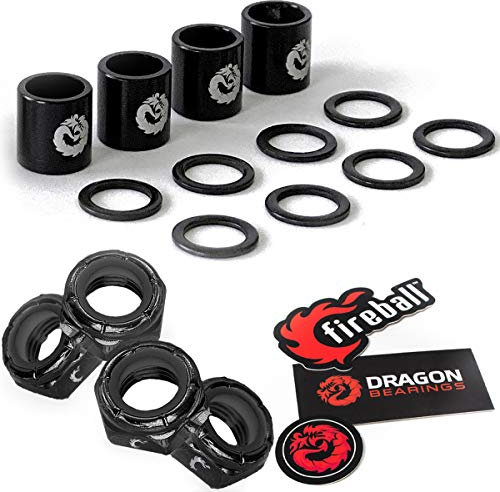 Fireball Dragon Spacer, Washer, and Axle Nut (Speed Kit) for Skateboard + Longboard Performance (Black)