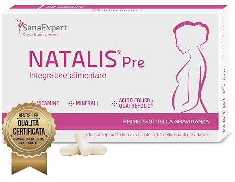 SanaExpert Natalis Pre - Integratore per Preconcezione e Prime Settimane di Gravidanza - Con Quatrefolic®, Vitamine e Minerali - Vegano, Senza Glutine e Lattosio - 30 Capsule - Prodotto in Germania