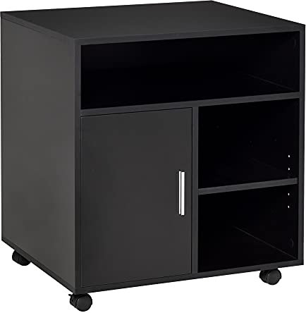 HOMCOM Druckerständer Druckertisch Bürowagen Rollwagen mit Schrank+Regale Spanlatte Schwarz 60 x 50 x 65,5 cm