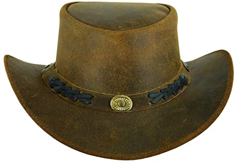 Leatherick Sombrero de Vaquero Sombrero de ala Ancha Vintage con Tachuelas Marrones con cordón para la Barbilla (XL, Marrón (Trenzado))