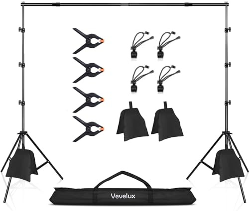 2.6 X 3 M / 8.5 X 10 FT Backdrop Stand, Photo Video Studio Adjustable Background Support System with 8 Spring Clamps, 2 Sandbags & 1 Carrying Bag for Video Studio Photo Party Wedding