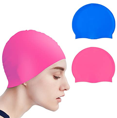 XPOOS 2 Pz Gorro De Natación De Silicona,Gorro De Piscina Impermeable,Gorro Piscina Niño,Gorro Piscina Niña para Cabello Largo y Corto Mujeres Hombres Aldult Niños Infantil