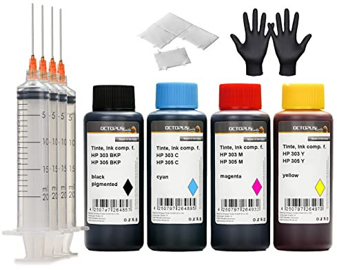 Octopus Druckertinten Set kompatibelfür HP 303 und HP 305 Tintenpatronen, DeskJet 2700, Plus 4100, Envy 6000, Pro 6400 4x100ml